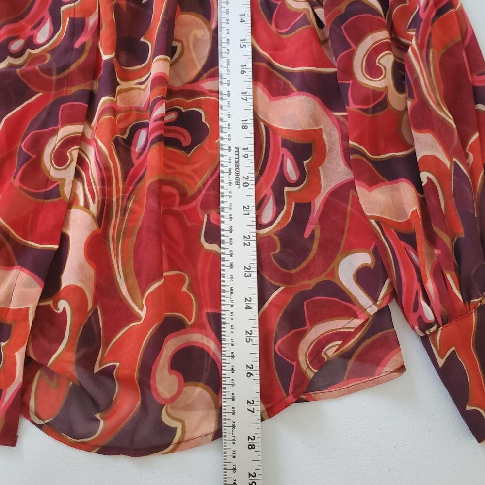 Chico's Shirt Womens 20 Red Multicolor Sheer Long Sleeve Button Cuff Boho Blouse - Picture 6 of 9